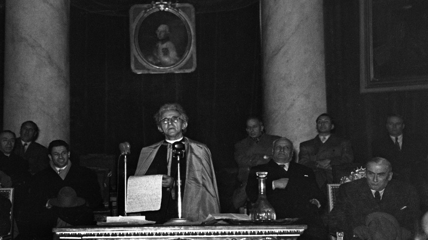Aula Magna, celebrazioni per il V centenario dell'ospedale San Matteo, mons. Faustino Gianani, 27 novembre 1949 (CHL E_9_15_001)